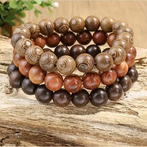 Tribal-Style Wooden Bead Bracelet Showcasing Multicolor Natural Wood Wristbands.